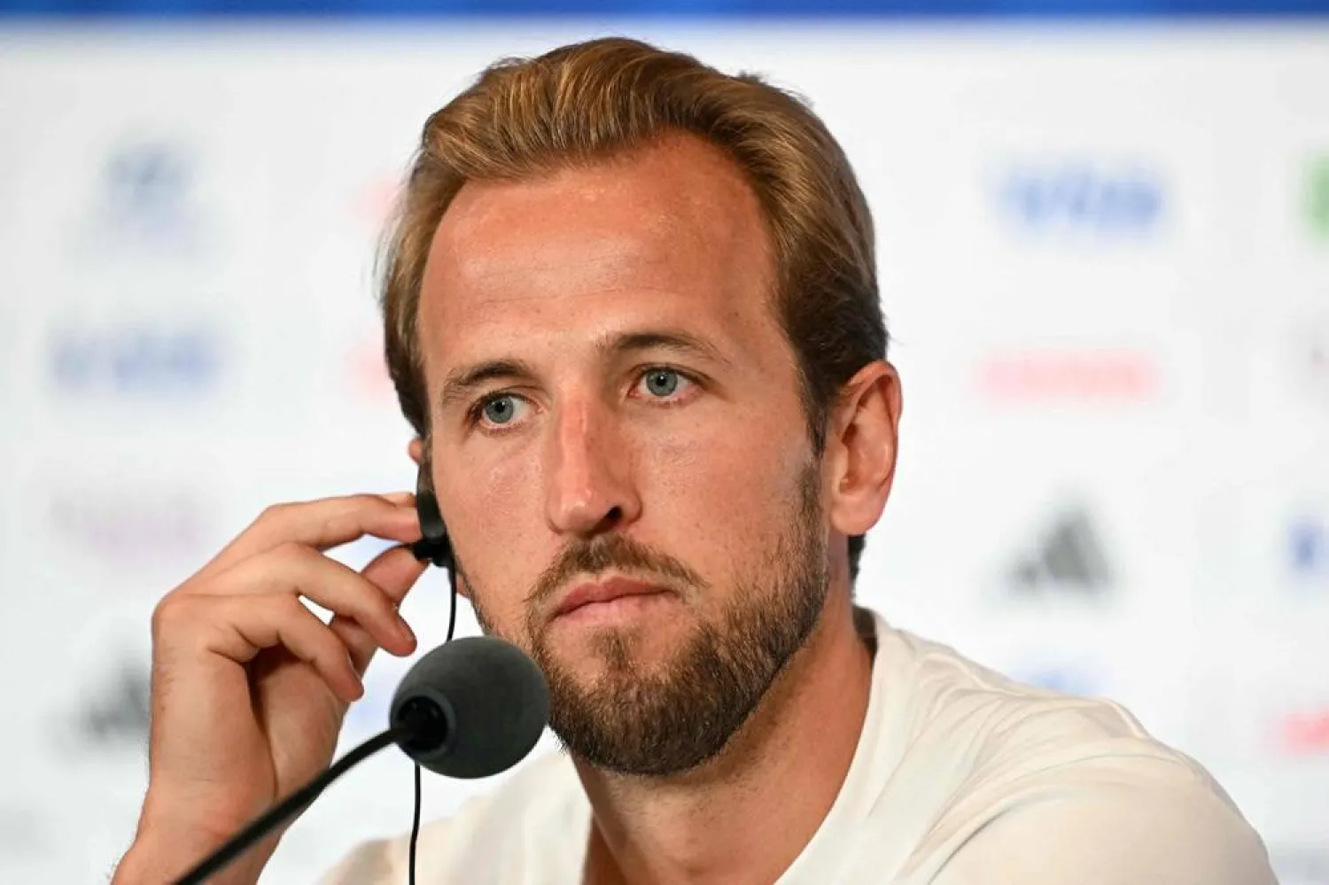 England's forward #09 Harry Kane gives an MD-1 press conference at Miami Stadium in Miami on July 10, 2026, on the eve of the 2026 World Cup football tournament quarter-final match between Norway and England. (AFP) 