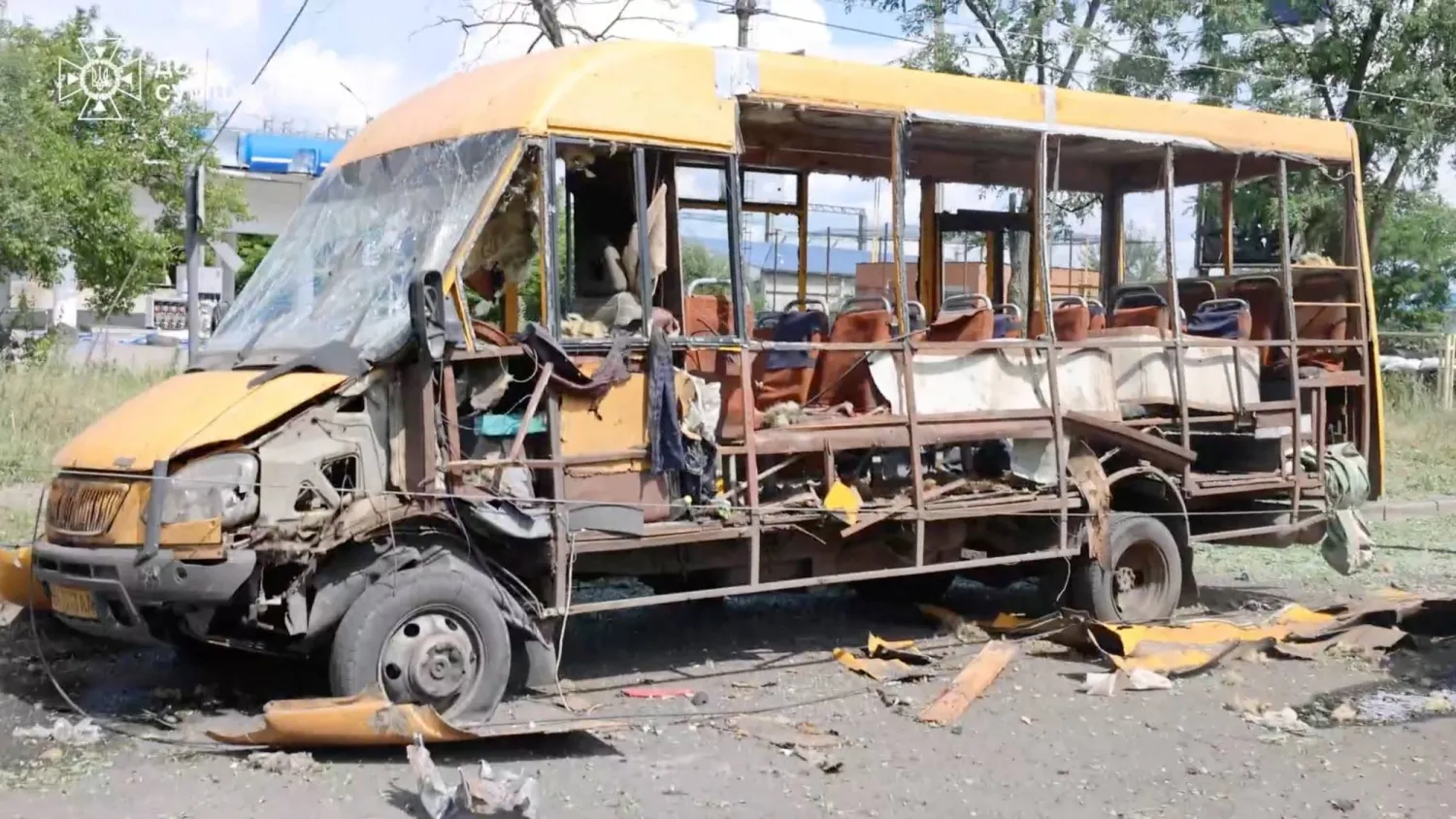 A damaged vehicle sits on a road, following a Russian airstrike, amid Russia's attack on Ukraine, in Sumy, Ukraine, July 11, 2026 in this screengrab obtained from a handout video. State of Emergency Service of Ukraine in Sumy Region/Handout via REUTERS