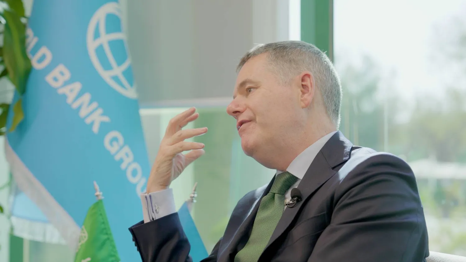 Paschal Donohoe, Managing Director and Chief Knowledge Officer of the World Bank Group, speaks to Asharq Al-Awsat. Photo: Turky Alagili