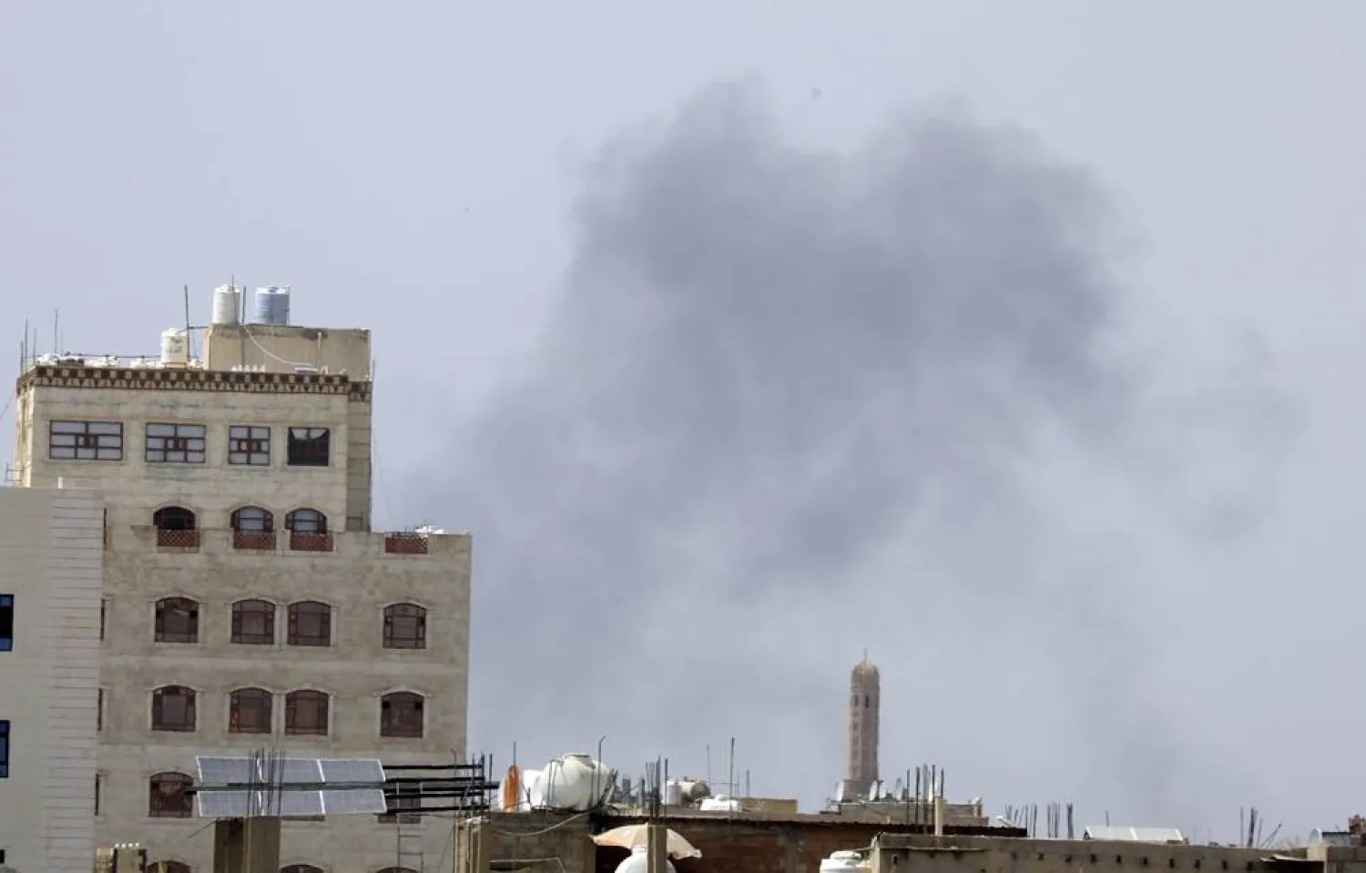 Smoke rises following airstrikes on Sanaa airport in Sanaa, Yemen, 13 July 2026. (EPA)