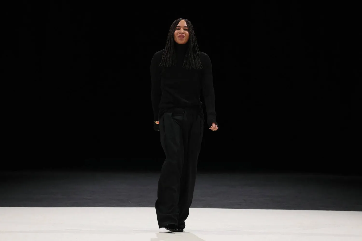 Balmain's fashion designer Olivier Rousteing acknowledges the audience at the end of his ready-to-wear Fall-Winter 2024/2025 collection show as part of the Paris Fashion Week, at the Grande halle de la Villette in Paris on January 20, 2024. (AFP)