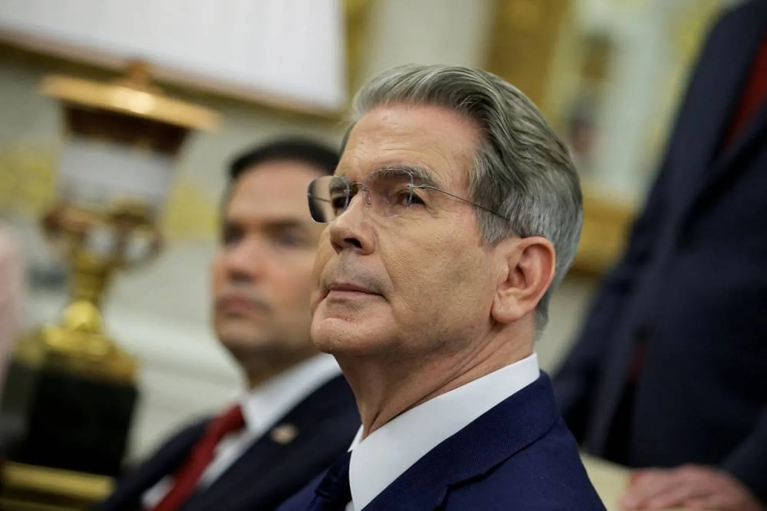 US Treasury Secretary Scott Bessent and Secretary of State Marco Rubio look on during a bilateral meeting between US President Donald Trump and Iraqi Prime Minister Ali al-Zaidi in the Oval Office at the White House in Washington, DC, US, July 14, 2026. (Reuters)