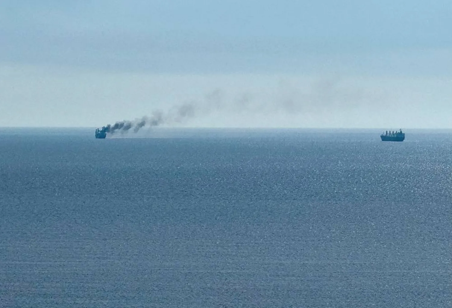 A civilian vessel is on fire, as Ukraine's navy spokesman reported a Russian military strike on a civilian vessel, amid Russia's attack on Ukraine, near the Black Sea port of Odesa, Ukraine, July 14, 2026. (Reuters) 