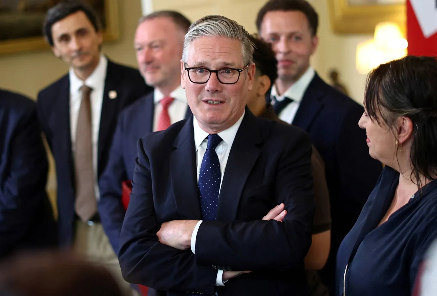  Britain's Prime Minister Keir Starmer speaks with people whose lives are said to have been improved by the Labour Government, during a meeting inside 10 Downing Street in central London, Britain, on July 15, 2026. (Reuters)