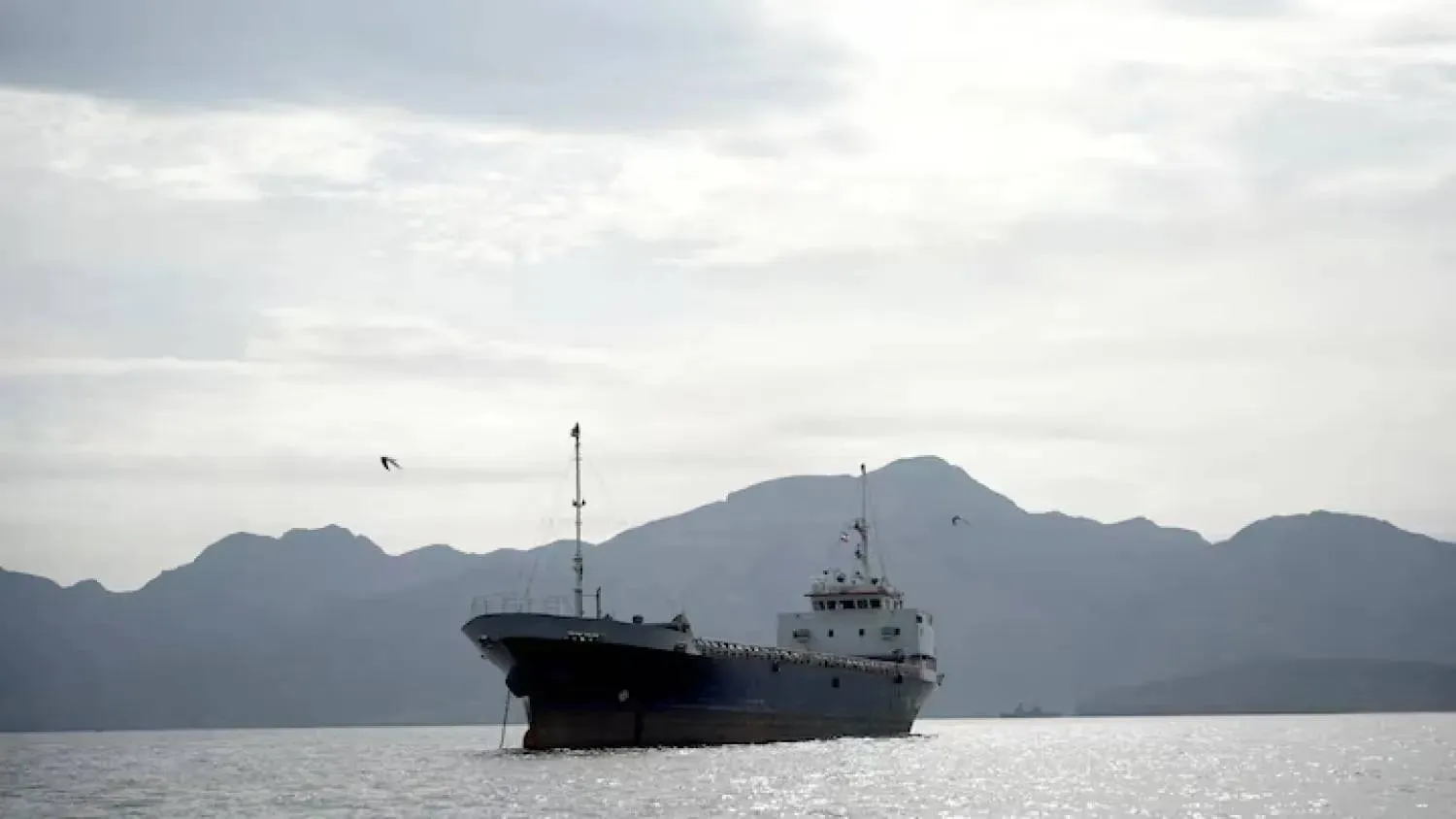  A ship crosses the Strait of Hormuz off Oman’s Musandam governorate on April 12. REUTERS 