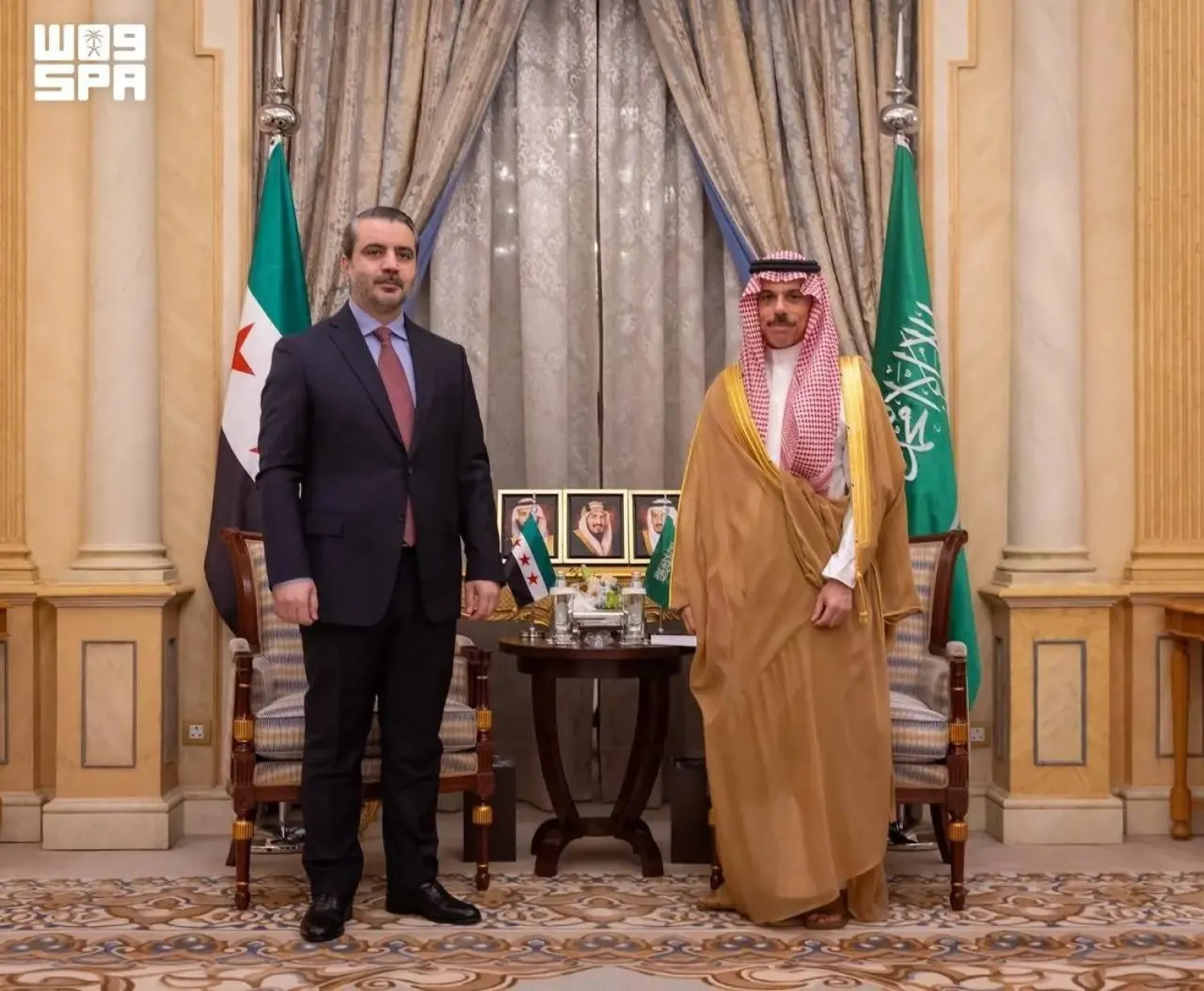 Saudi Minister of Foreign Affairs Prince Faisal bin Farhan bin Abdullah received his Syrian counterpart Asaad Hassan Al-Shaibani in Riyadh. (SPA)