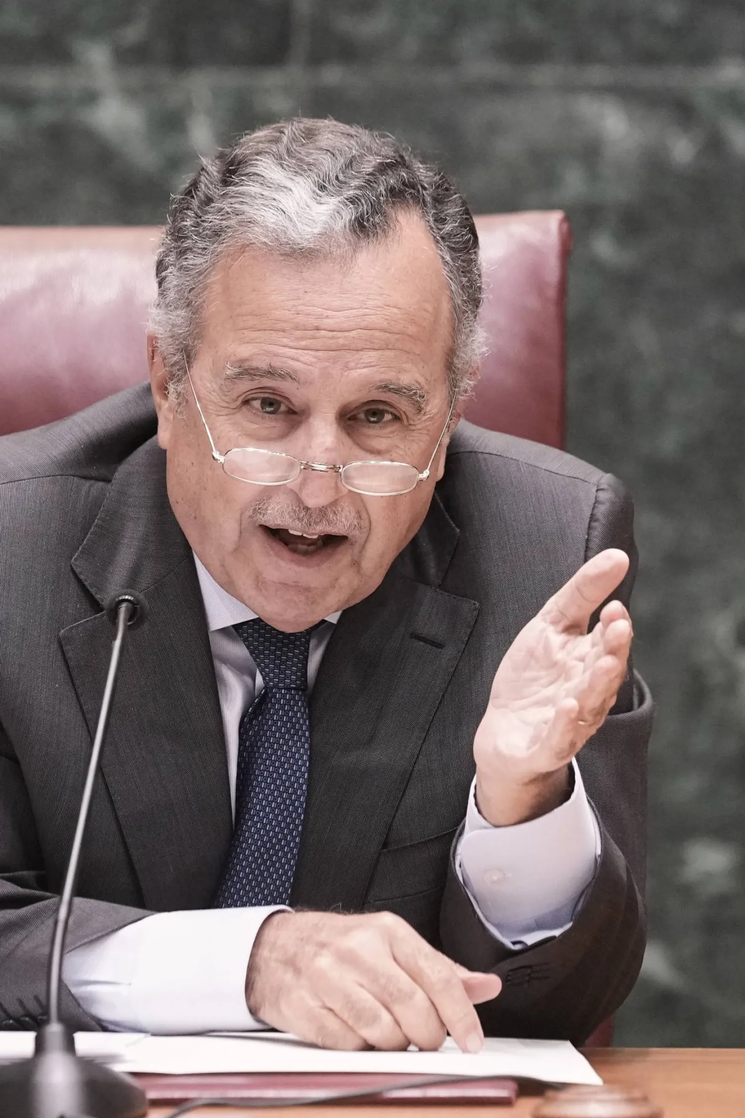 Arab League Secretary-General Nabil Fahmy speaks during a press conference at the Arab League headquarters in Cairo, Egypt, Monday, July 13, 2026. (AP Photo/Amr Nabil)
