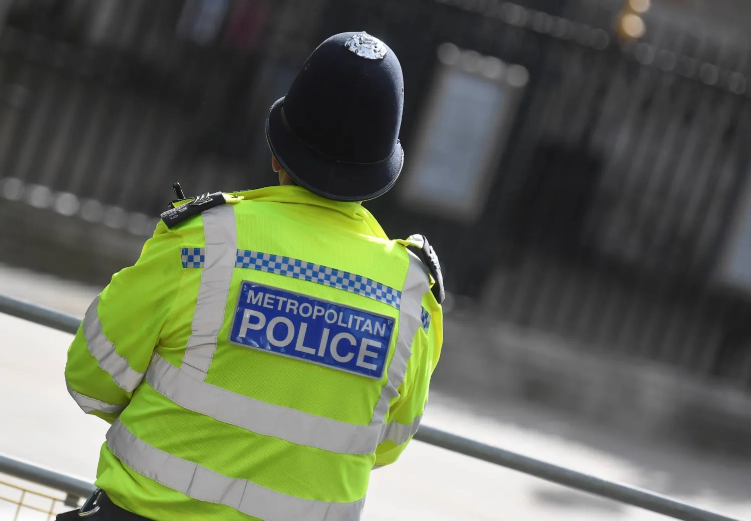 A Metropolitan Police officer stands on duty in Westminster, London, Britain, October 1, 2021. (Reuters)