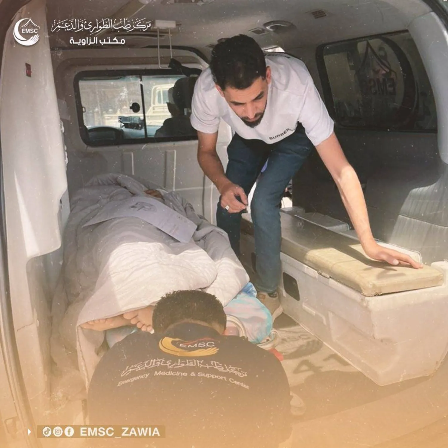 A victim of clashes in Libya’s Zawiya in early May (Emergency Medicine and Support Center)