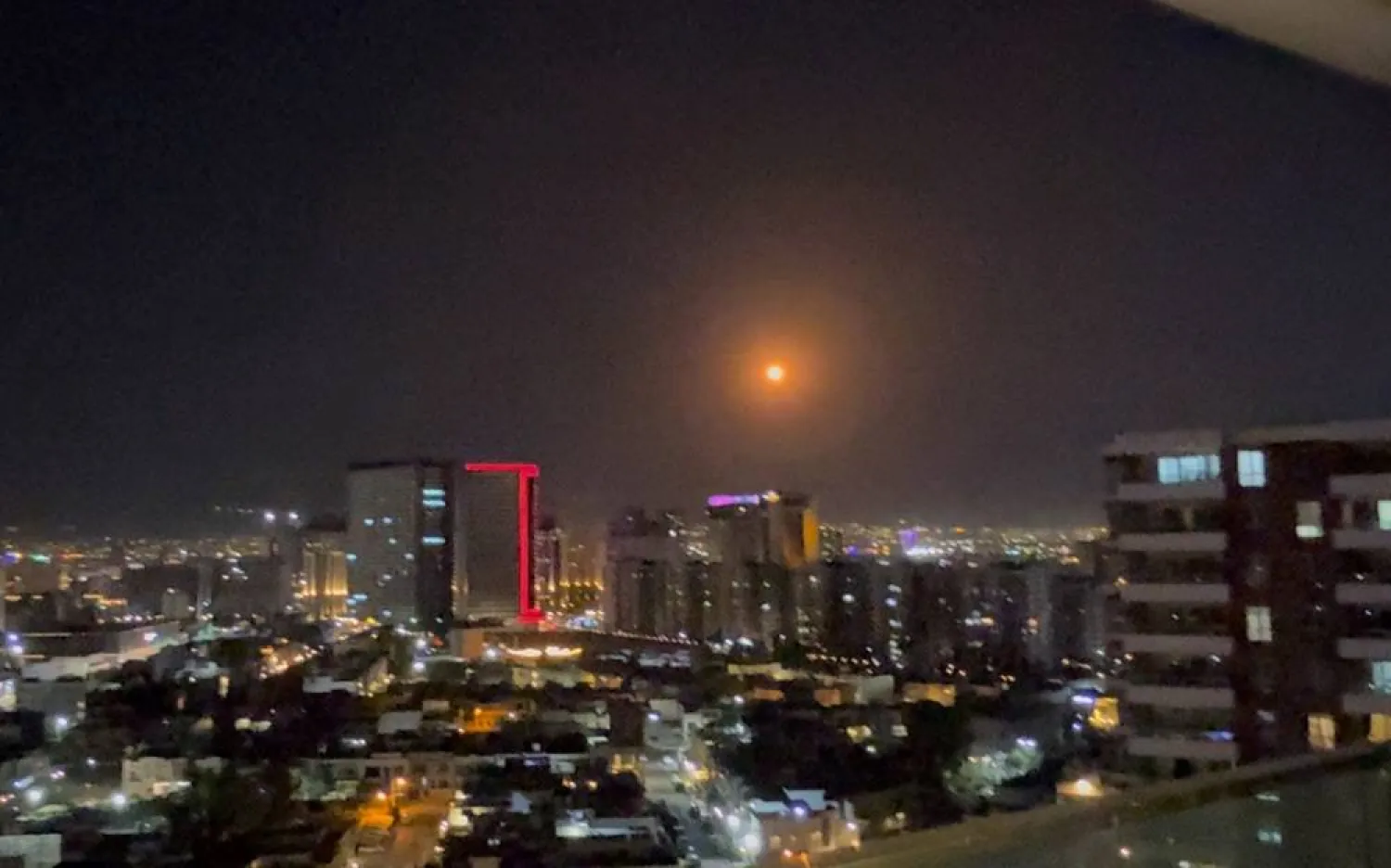 A drone is intercepted in the sky over Erbil, Iraq, July 15, 2026, in this screengrab obtained from a social media video. (Dlawer/X/via Reuters)