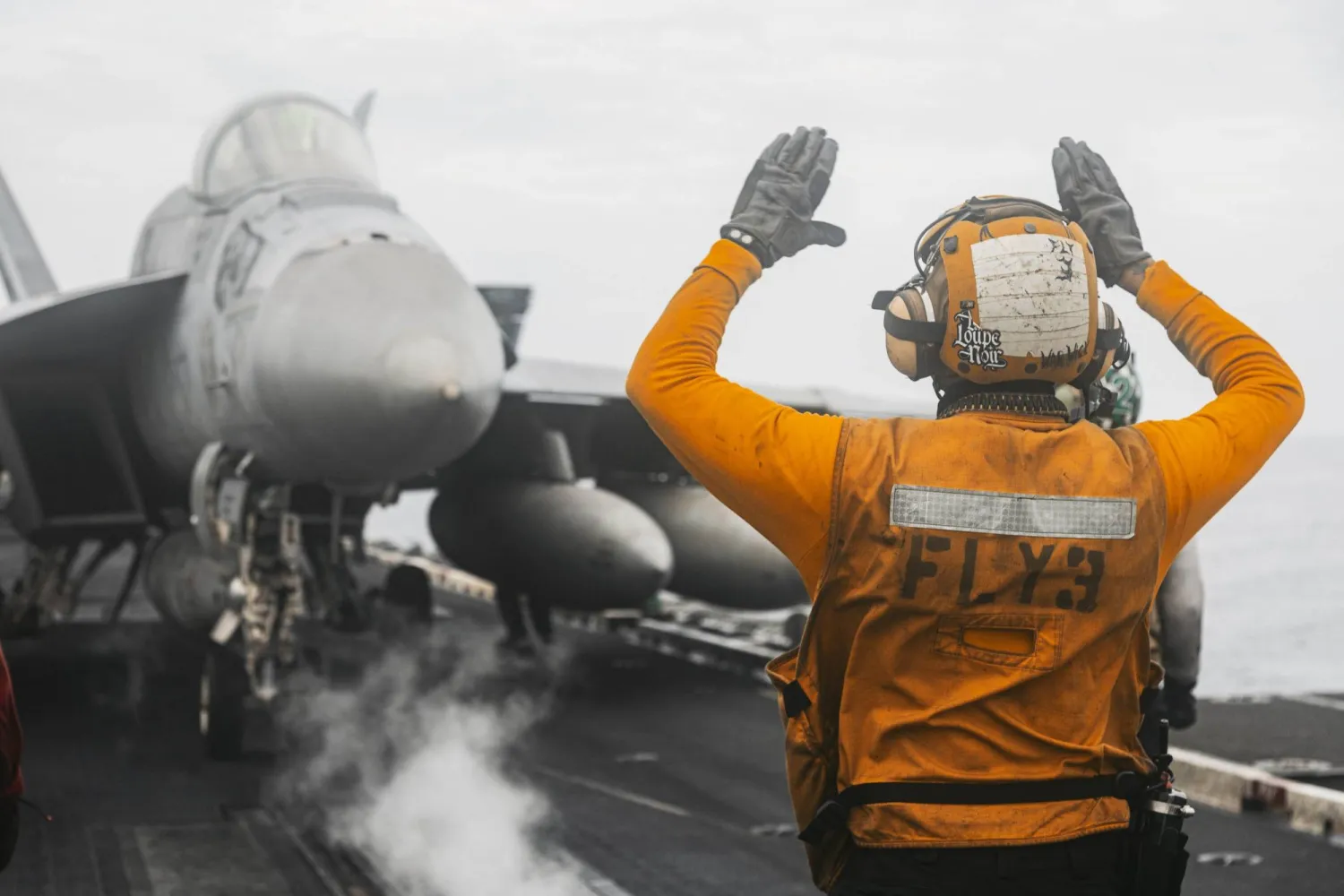 A US warplane takes off from an aircraft carrier to carry out raids on Iran (US Central Command)