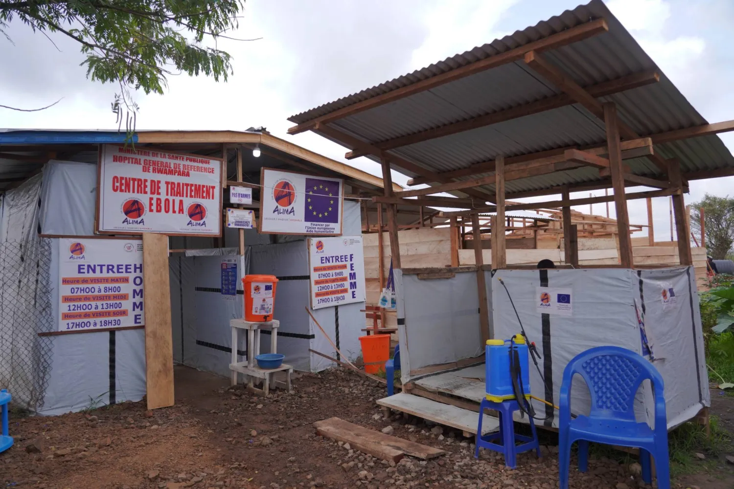 The entrance to the Ebola Treatment Center at Rwampara General Hospital stands unstaffed during a medical staff strike in Rwampara, Ituri, Democratic Republic of Congo, 13 July 2026. EPA/DIEUDONNE DIROLE