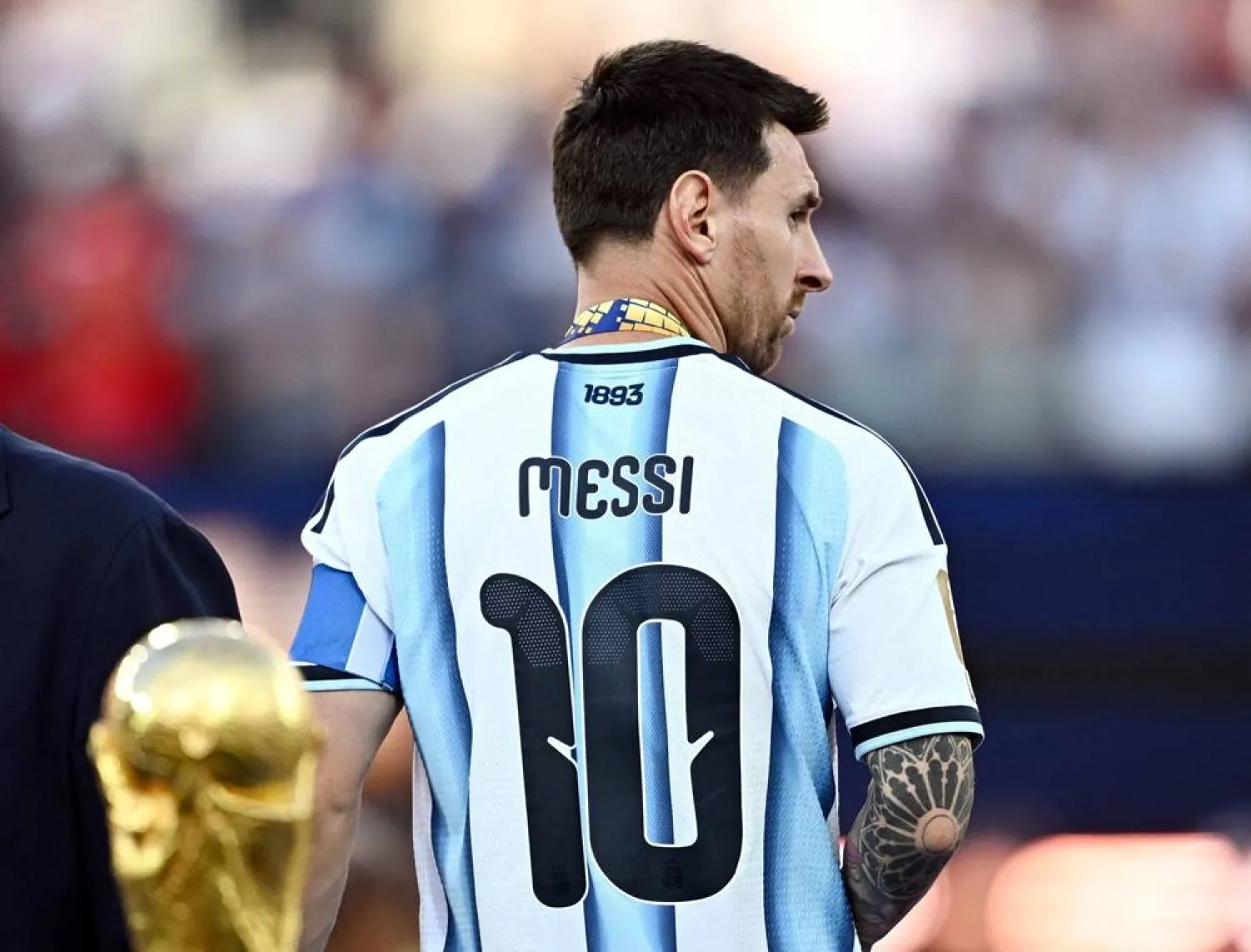 Football - FIFA World Cup 2026 - Final - Spain v Argentina - New York/New Jersey Stadium, East Rutherford, New Jersey, US - July 19, 2026 Argentina's Lionel Messi looks dejected after receiving his runners up medal on the podium after losing the World Cup final. (Reuters)