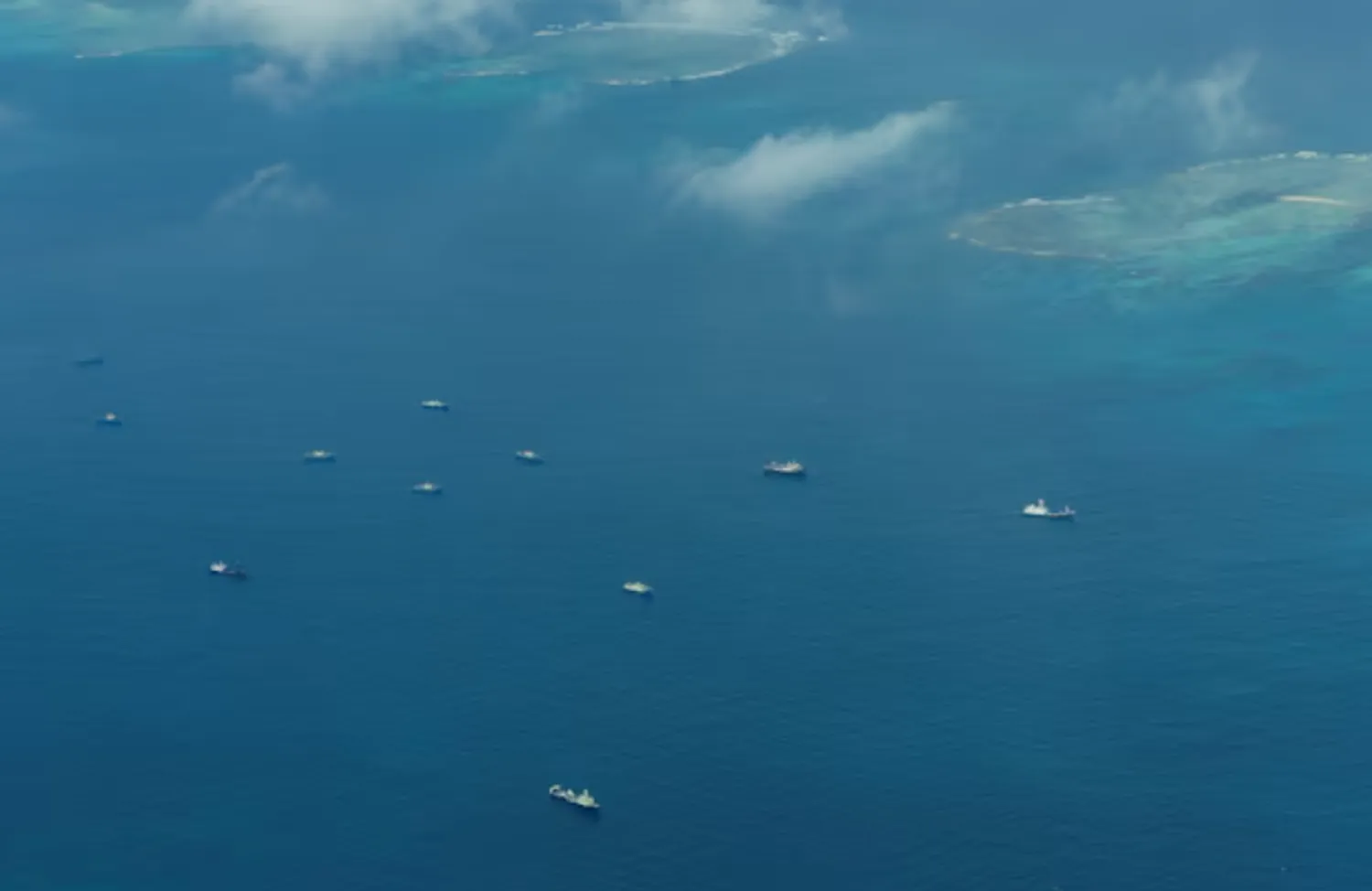 File photo: An aerial view of what Philippine Coast Guard alleges were Chinese vessels in the disputed South China Sea, March 9, 2023.