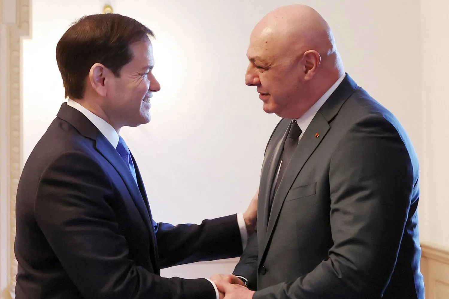 This handout photograph released by the Lebanese Presidency press office on July 19, 2026 shows Lebanon's President Joseph Aoun being received by US Secretary of State Marco Rubio in Washington, DC. (Lebanese Presidency)