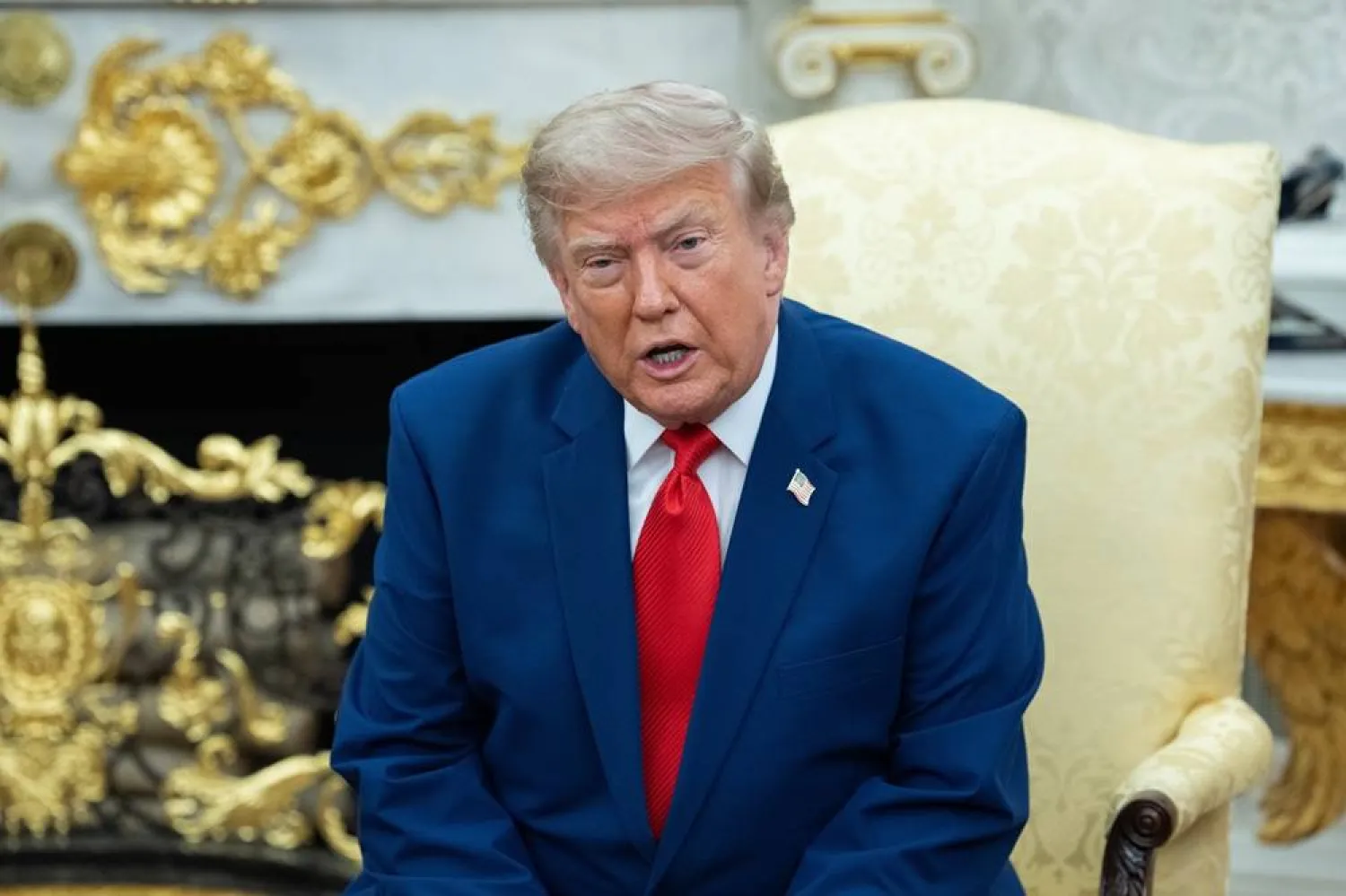 US President Donald Trump speaks during his meeting with Lebanese President Joseph Aoun in the Oval Office of the White House in Washington, DC, US, 21 July 2026. (EPA)