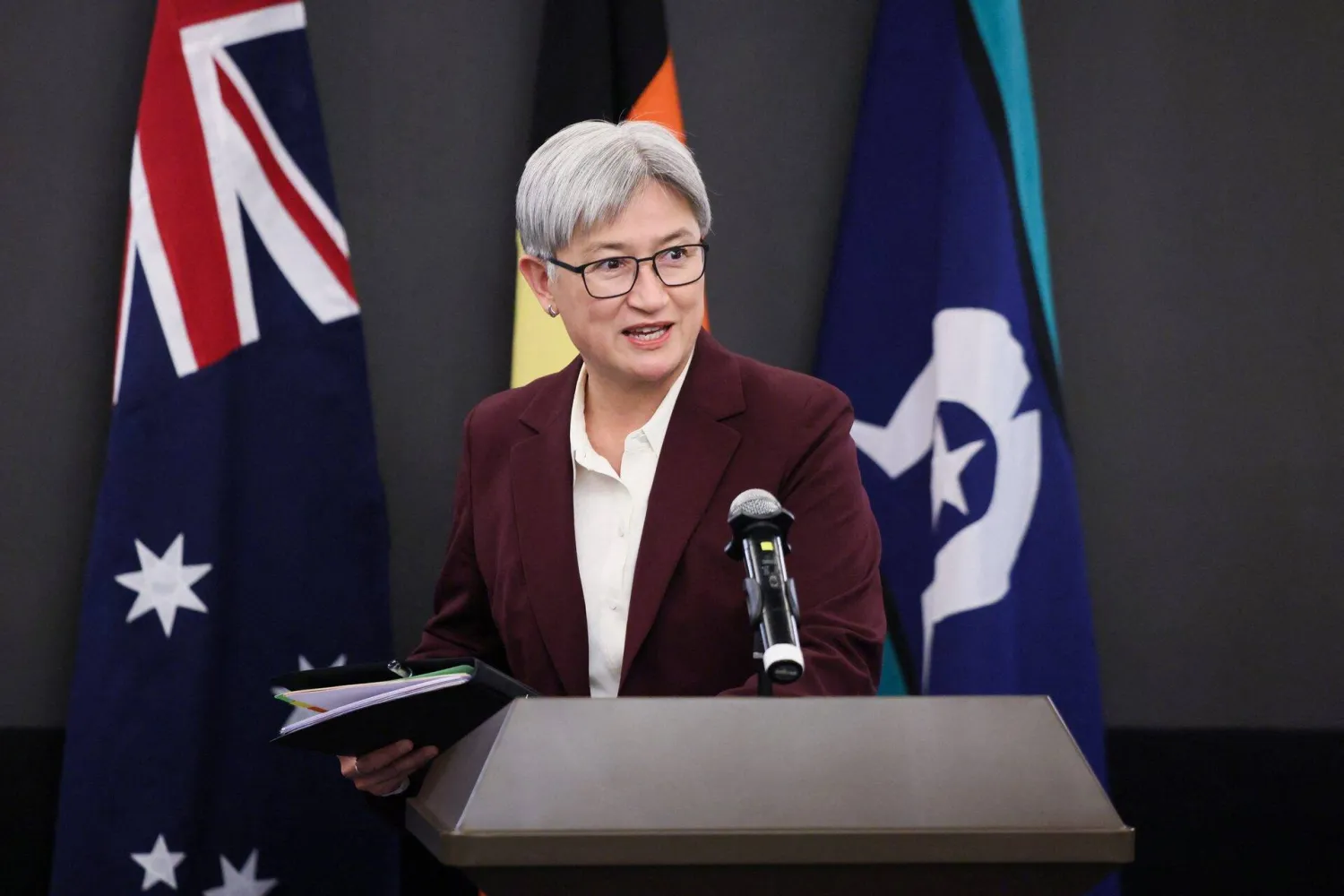 Australia's Foreign Minister Penny Wong attends a press conference, in Beijing, China, April 29, 2026. (Reuters)