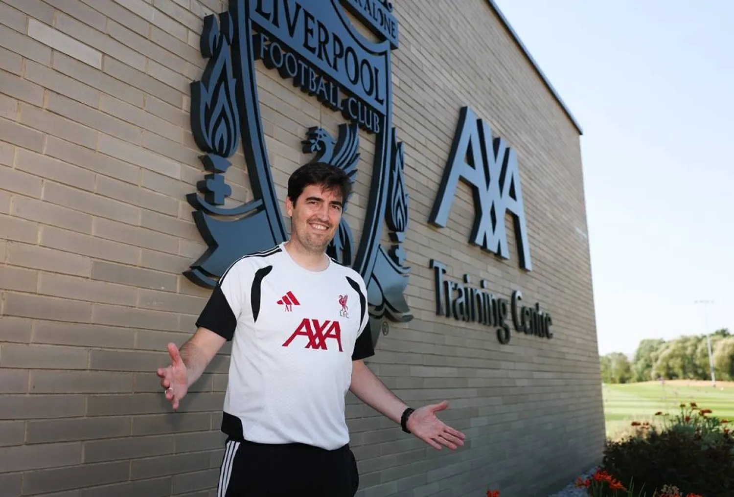 Liverpool FC’s new Head Coach Andoni Iraola poses during a photocall at the AXA Training Centre in Liverpool, Britain, 13 July 2026. (EPA)