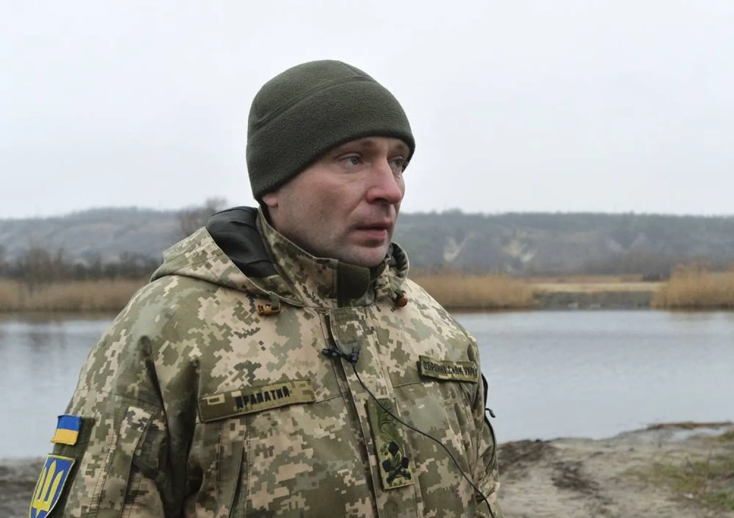 Deputy Commander of the Joint Forces, Brigadier General Mykhailo Drapatyi, attends a military training in the Luhansk area, Ukraine, 14 December 2021. (EPA)