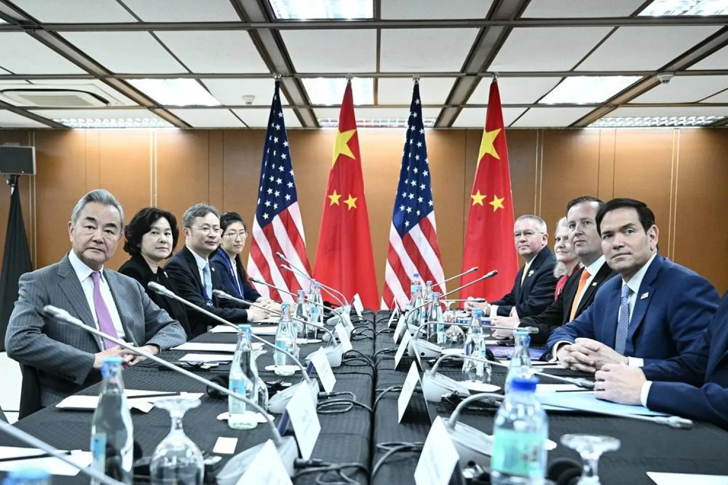  Secretary of State Marco Rubio, right, takes part in a bilateral meeting with China's Foreign Minister Wang Yi, left, on the sidelines of the Association of Southeast Asian Nations (ASEAN) Foreign Ministers' Meeting in Pasay, Metro Manila, Philippines Wednesday, July 22, 2026. (Brendan Smialowski/Pool Photo via AP) 