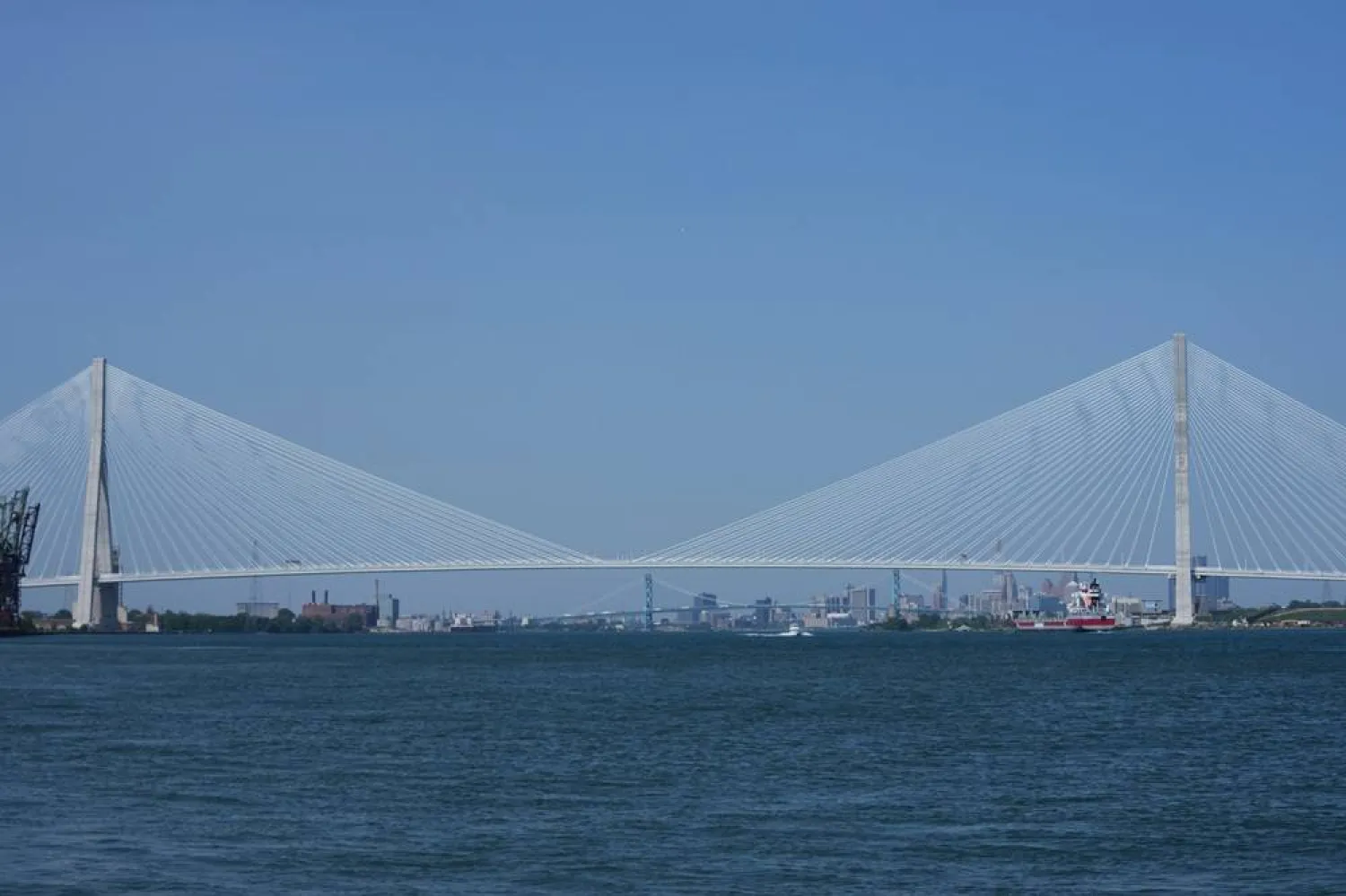 The Gordie Howe International Bridge is seen from River Rouge, Mich., connecting Detroit with Windsor, Ontario Tuesday, July 14, 2026, (AP) 