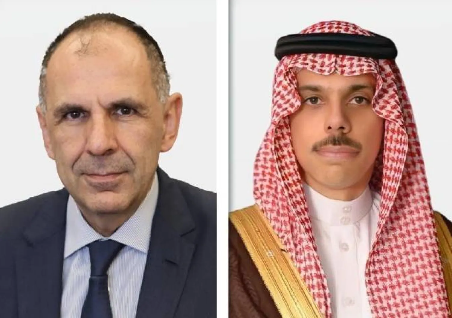وزير الخارجية السعودي الأمير فيصل بن فرحان ونظيره اليوناني جيورجوس جيرابيتريسيس (الشرق الأوسط)