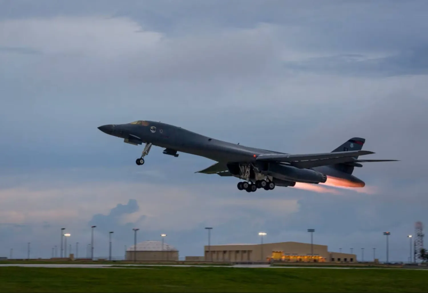 A US Air Force B-1B Lancer assigned to the 37th Expeditionary Bomb Squadron, takes-off to fly a bilateral mission with Japanese and South Korea Air Force jets in the vicinity of the Sea of Japan, from Andersen Air Force Base, Guam, October 10, 2017. (Staff Sgt. Joshua Smoot/US Air Force/Handout via Reuters) 