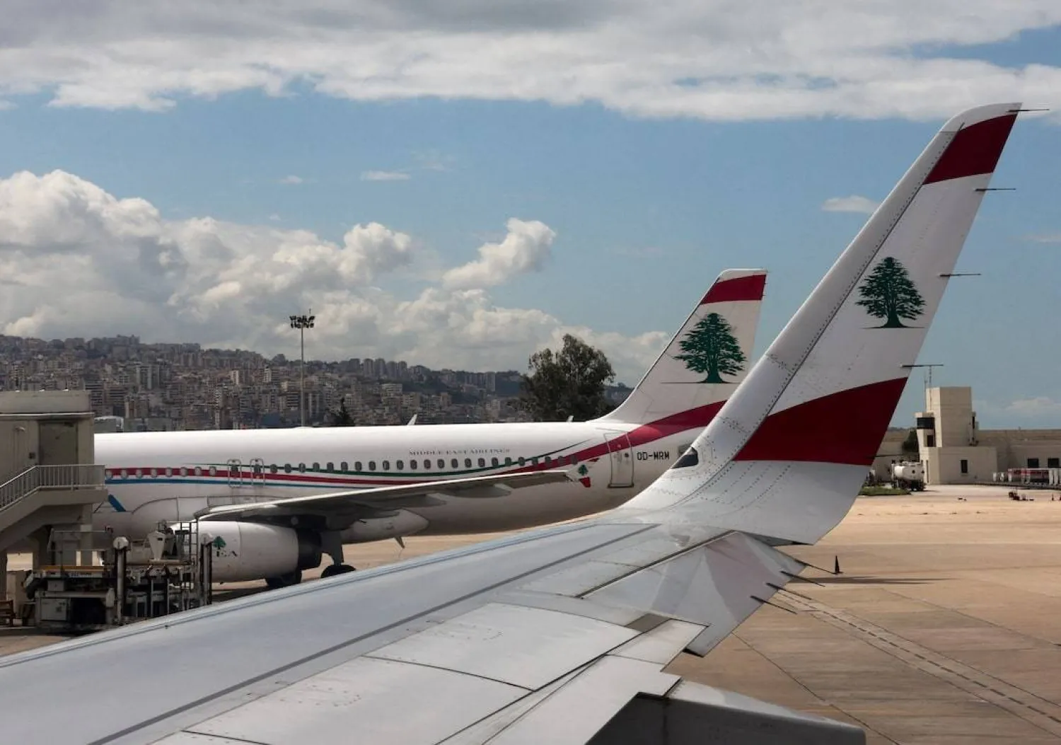 A view of Lebanese Middle East Airlines airplanes on the tarmac at Beirut-Rafik Hariri International Airport, amid flight cancellations and escalating hostilities between Israel and Hezbollah, as the US-Israeli conflict with Iran continues, in Beirut, Lebanon, March 31, 2026. (Reuters) 
