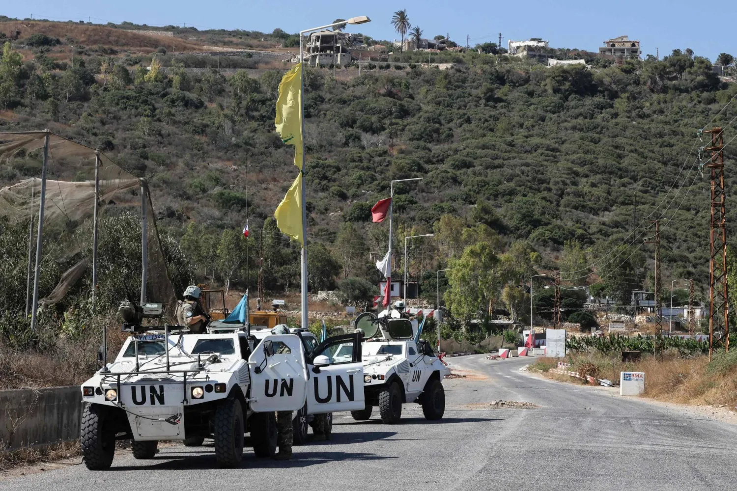 A photograph taken during a media tour organized by the French Catholic charity L'Oeuvre d'Orient shows peacekeepers with the United Nations Interim Force In Lebanon (UNIFIL) patrolling near the southern Lebanese village Biout es Sayed on July 20, 2026. (AFP)