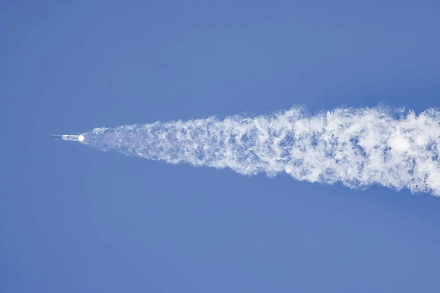 SpaceX's Starship V3 rocket launches from the Starbase facility as seen from South Padre Island, Texas, US, 24 July 2026. (EPA)