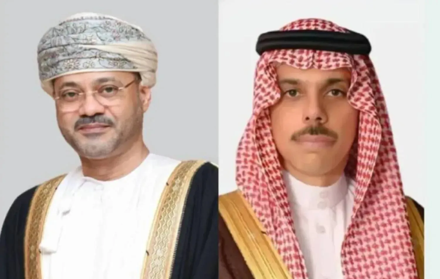 Saudi Foreign Minister Prince Faisal bin Farhan and Omani Foreign Minister Badr Albusaidi. (Asharq Al-Awsat)