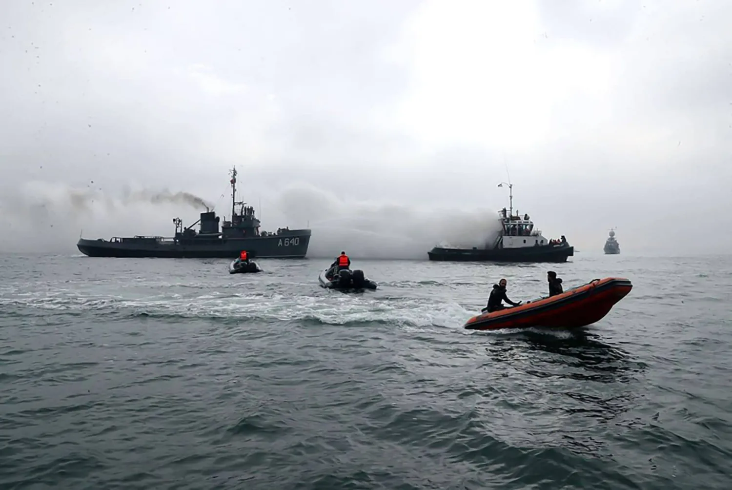 In this handout photograph released by the Azerbaijani Defense Ministry on November 4, 2024, personnel and ships of the Naval Forces of the Azerbaijani Army and the Army of Iran attend the AZIREX-2024 tactical exercise in the Iranian part of the Caspian Sea. FILE PHOTO/Agence France-Presse
