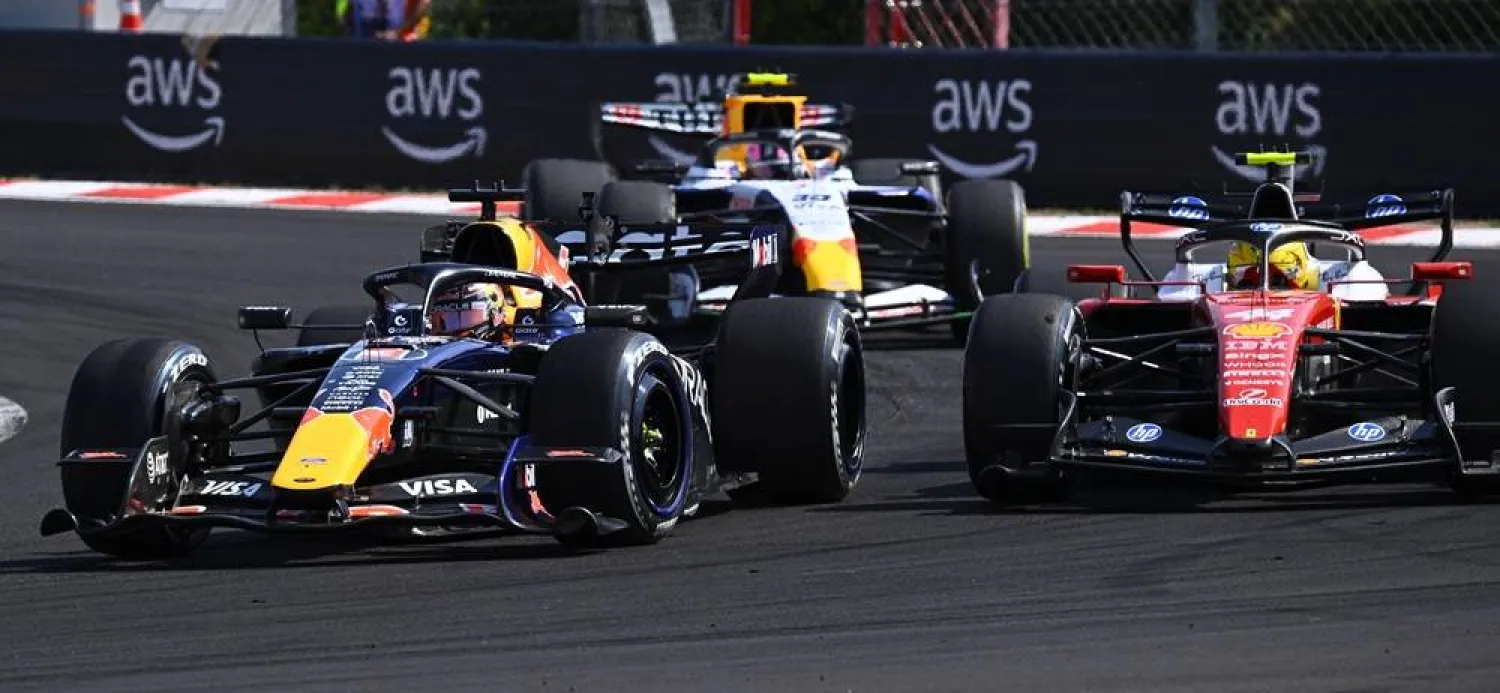 Red Bull driver Max Verstappen of Netherlands, Racing Bulls driver Liam Lawson of New Zealand and Ferrari driver Lewis Hamilton of Britain (L-R)in action during the Formula One Hungarian Grand Prix at the Hungaroring circuit in Mogyorod, Hungary, 26 July 2026. (EPA)