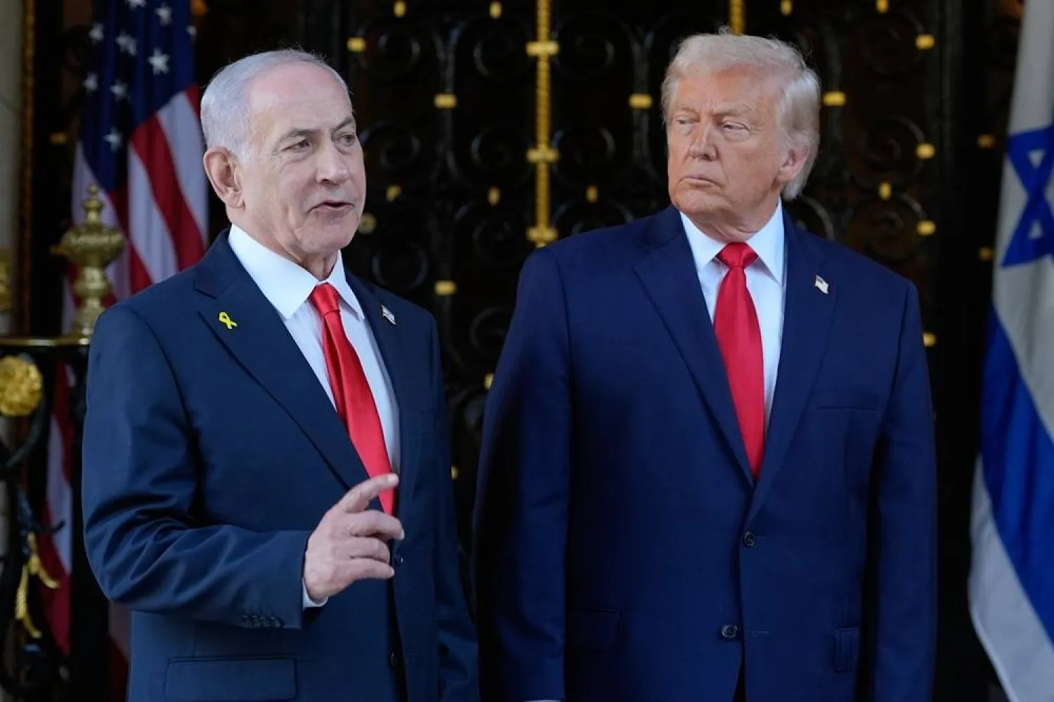 President Donald Trump listens as Israel's Prime Minister Benjamin Netanyahu speaks at President Donald Trump's Mar-a-Lago club, Dec. 29, 2025, in Palm Beach, Fla. (AP)