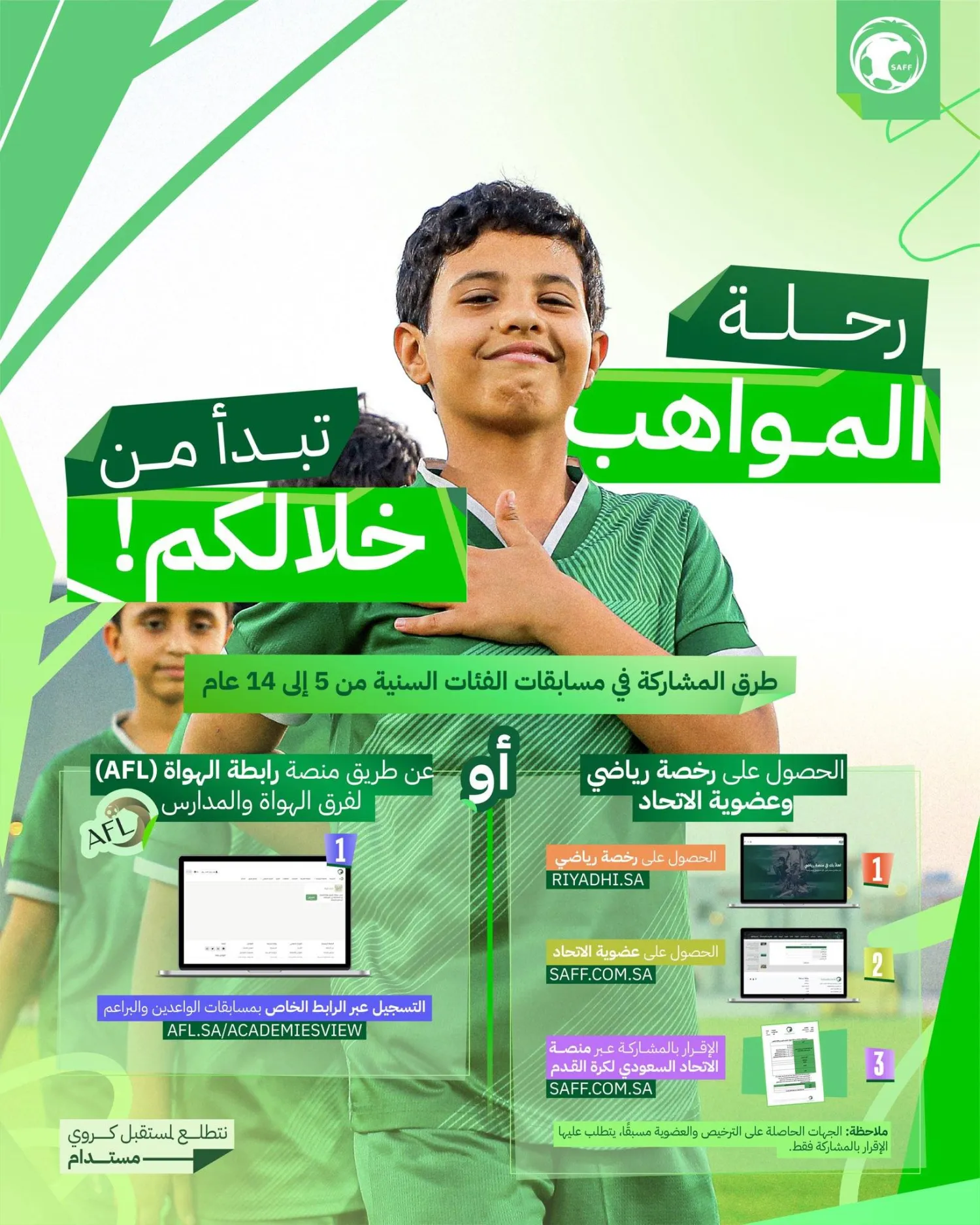 الفرصة ستكون متاحة للفرق والأكاديميات كافة للمشاركة في مسابقات الواعدين (الاتحاد السعودي لكرة القدم)
