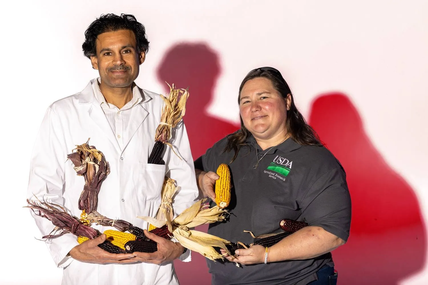 Two researchers from the University of Missouri holding samples of purple corn (University of Missouri)
