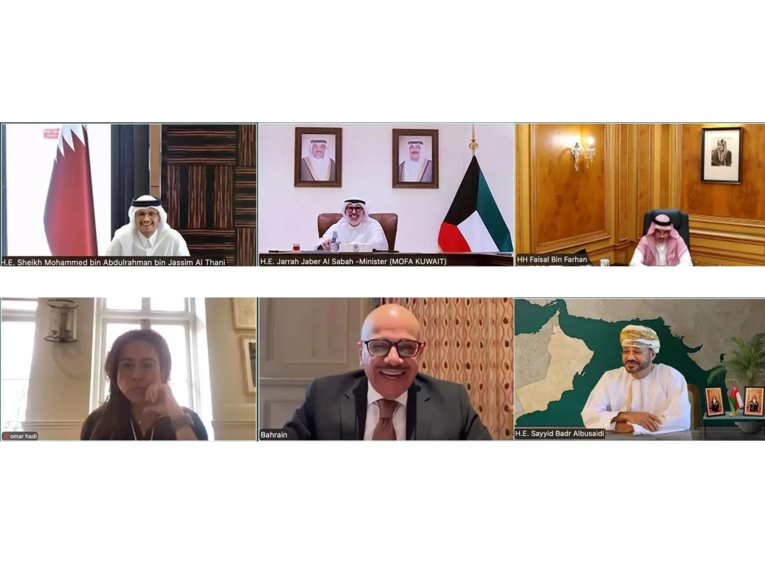 جانب من الاجتماع التشاوري بين وزراء خارجية دول الخليج عبر الاتصال المرئي الثلاثاء (العمانية)