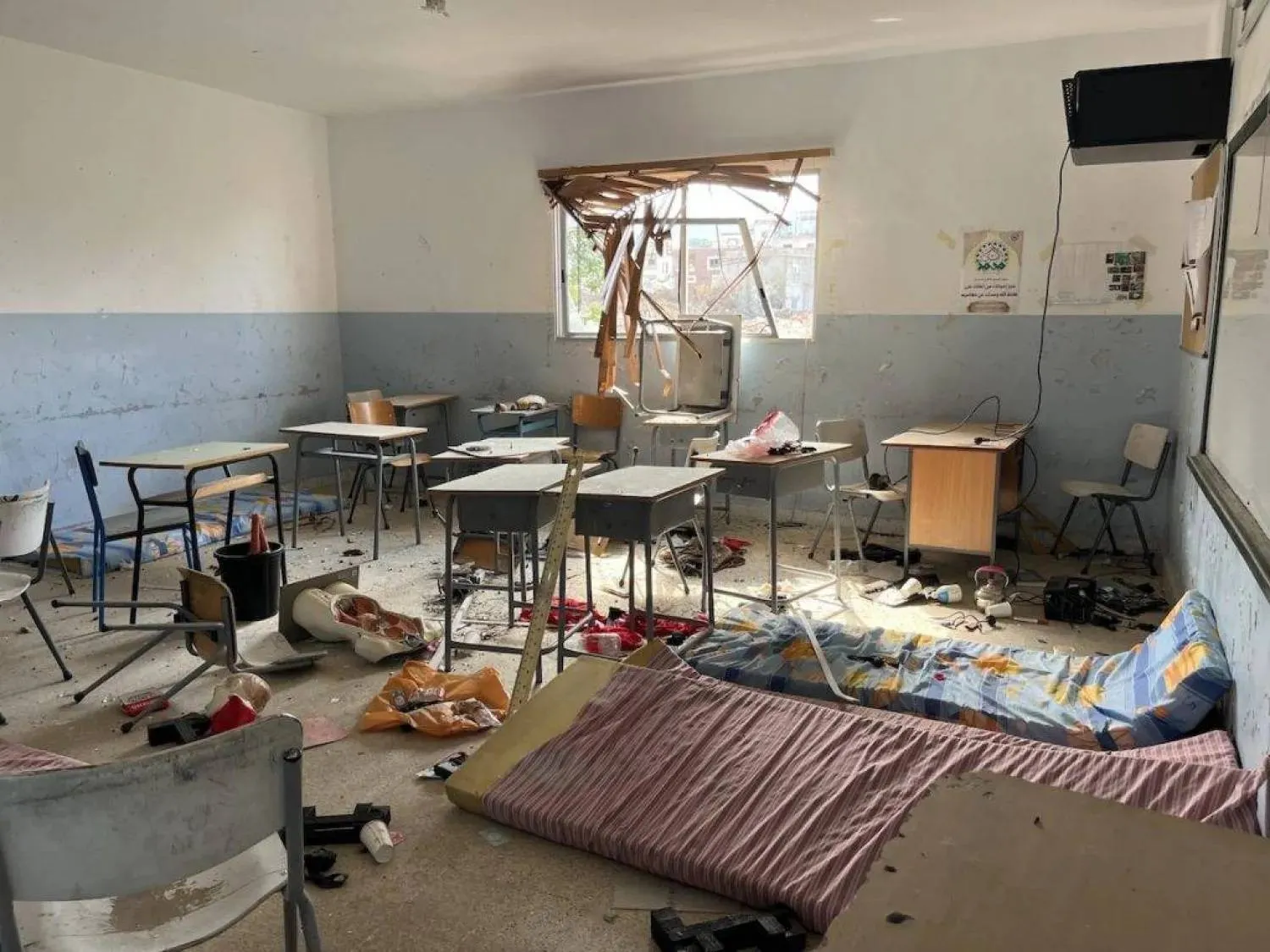 A view shows the extent of damage at a school in Lebanon. (National Human Rights Commission) 