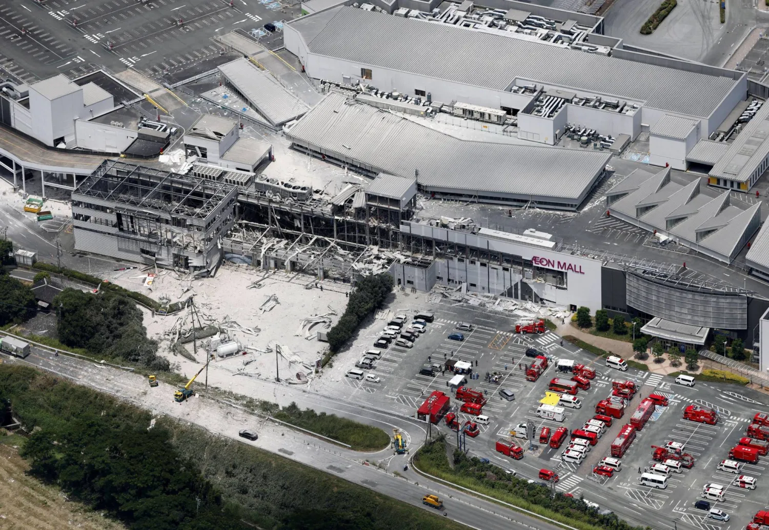 File photo: A view of Aeon Mall shopping center, after an explosion occurred following an earthquake with a preliminary magnitude of 7.1 struck Japan's southern Kumamoto prefecture, in Kashima Town, Kumamoto Prefecture, Japan, July 29, 2026. Kyodo/via REUTERS  