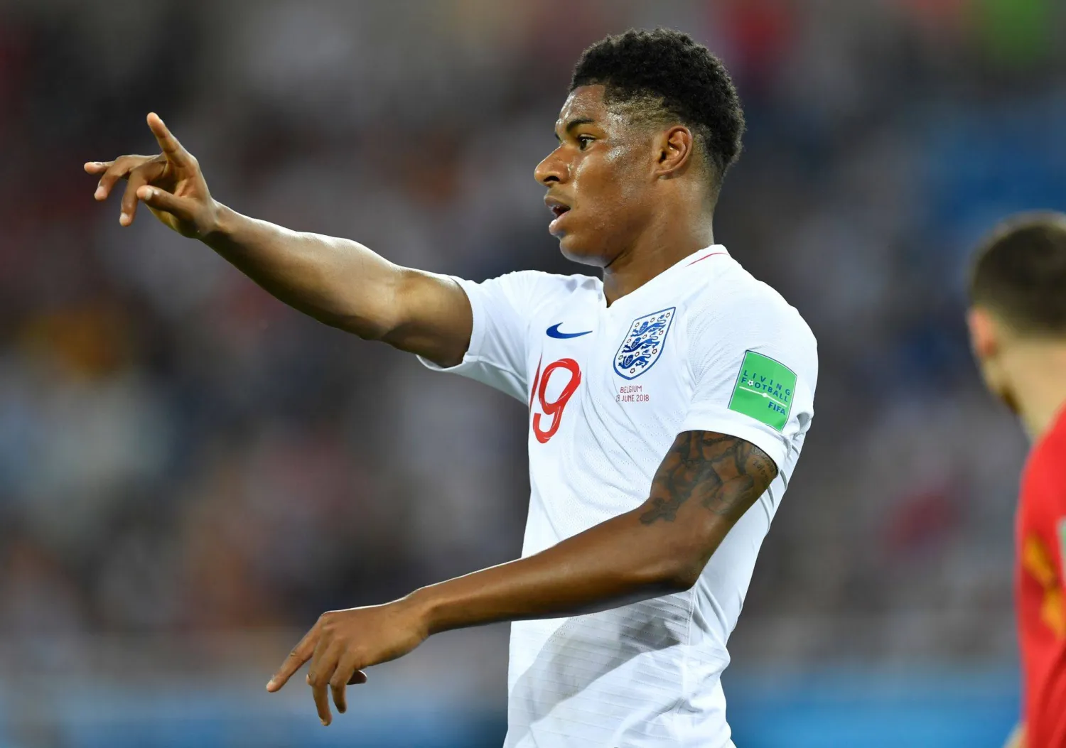 28 June 2018, Russia, Kaliningrad: England's Marcus Rashford reacts during the FIFA World Cup 2018 Group G football match between Belgium and England at the Kaliningrad Stadium. (dpa) 