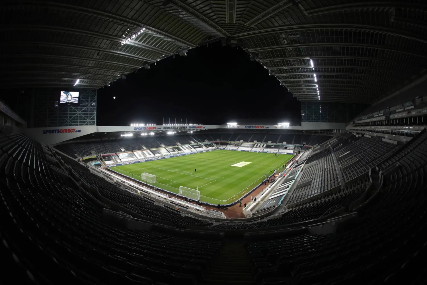 General view of the St James' Park stadium ahead of the English Premier League soccer match between Newcastle United and Wolves in Newcastle, England, Sunday, Feb. 27, 2021. (AP)