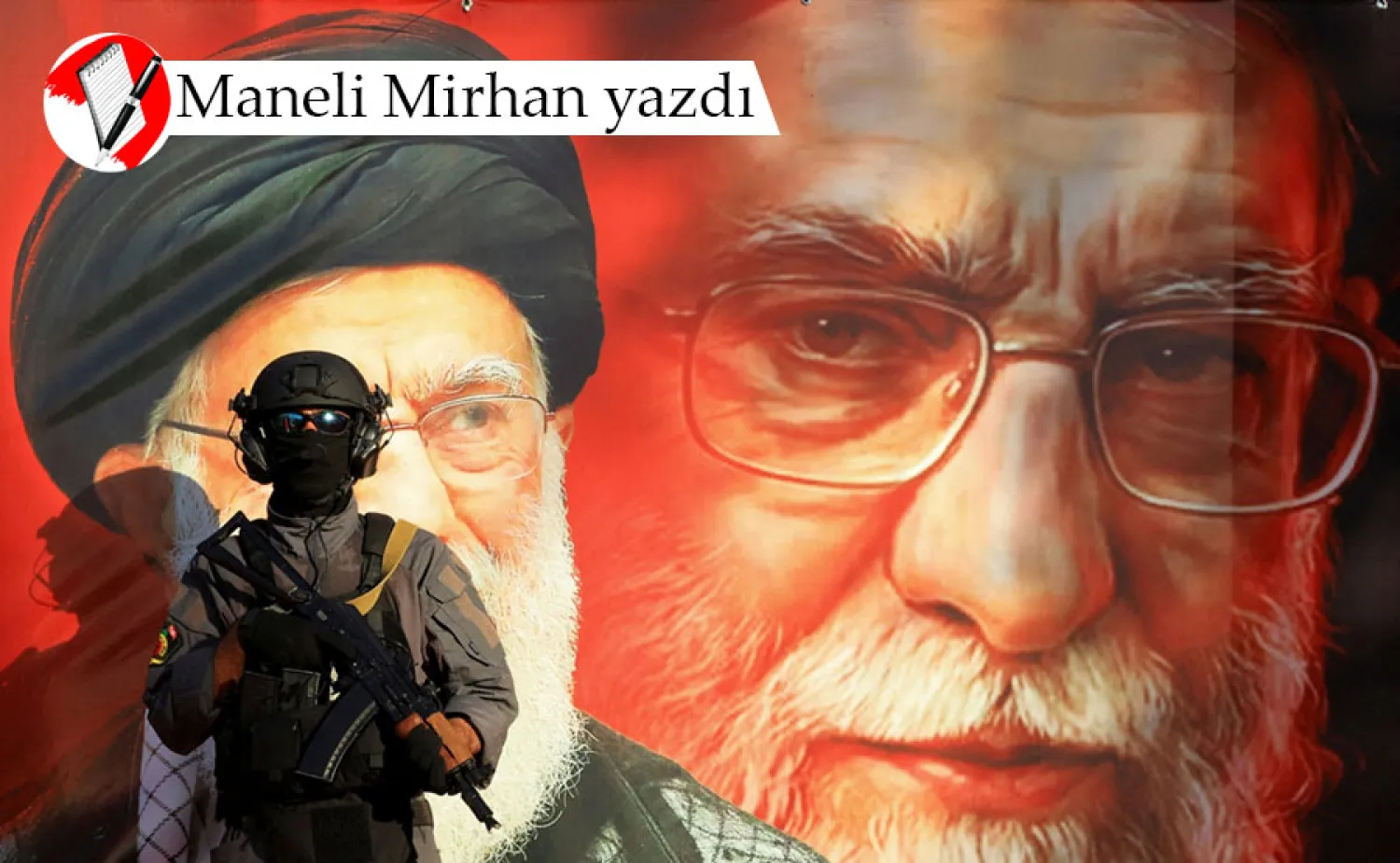 Irak'ın başkenti Bağdat’ta, İran Büyükelçiliği yakınlarında İran ile dayanışma yürüyüşü sırasında, ‘Şehitlerin Efendisi Tugayları’ mensuplarından biri, İran'ın Dini Lideri Ali Hamaney'in yer aldığı bir duvar resminin önünde nöbet tutarken, 19 Haziran 2026 (Reuters)