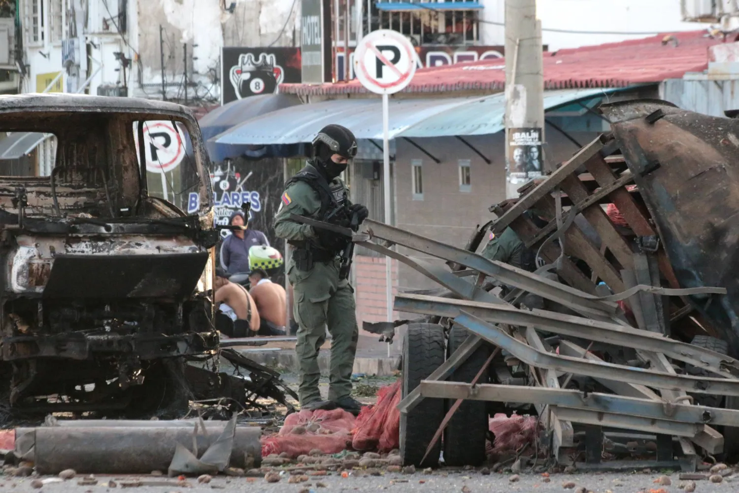 Police inspect the site of a terrorist attack that occurred in Cucuta, Colombia, 01 August 2026. EPA/Mario Caicedo
