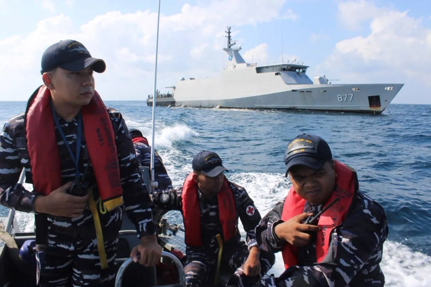File photo: In this photo released by Makassar Search and Rescue Office on Sunday, July 19, 2026, Indonesian Navy personnel cruises on a rubber boat during a search for victims after a passenger boat sank in the waters near Balaloho Island in South Sulawesi, Indonesia. (Makassar SAR Office via AP)
