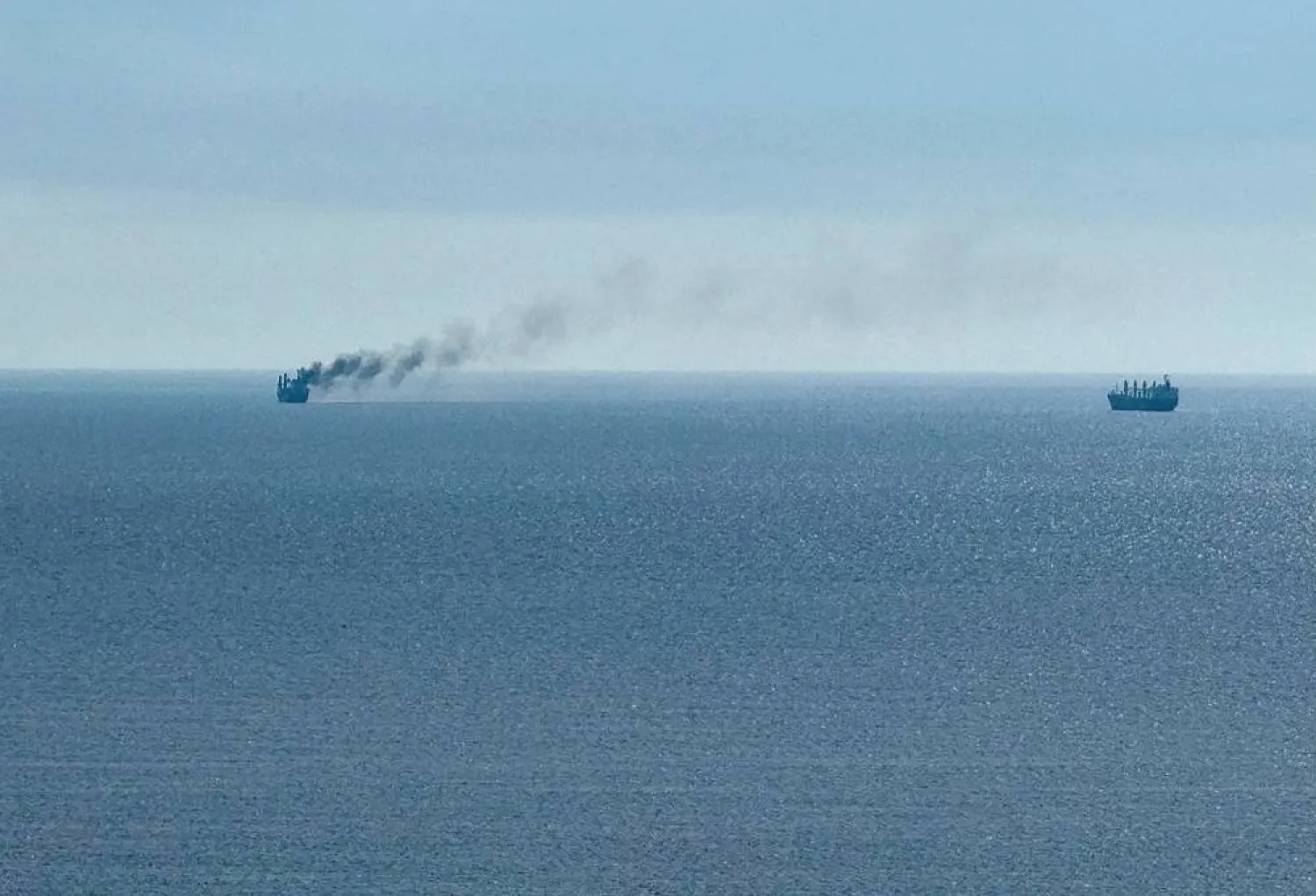 A civilian vessel is on fire, as Ukraine's navy spokesman reported a Russian military strike on a civilian vessel, amid Russia's attack on Ukraine, near the Black Sea port of Odesa, Ukraine, July 14, 2026. (Reuters)