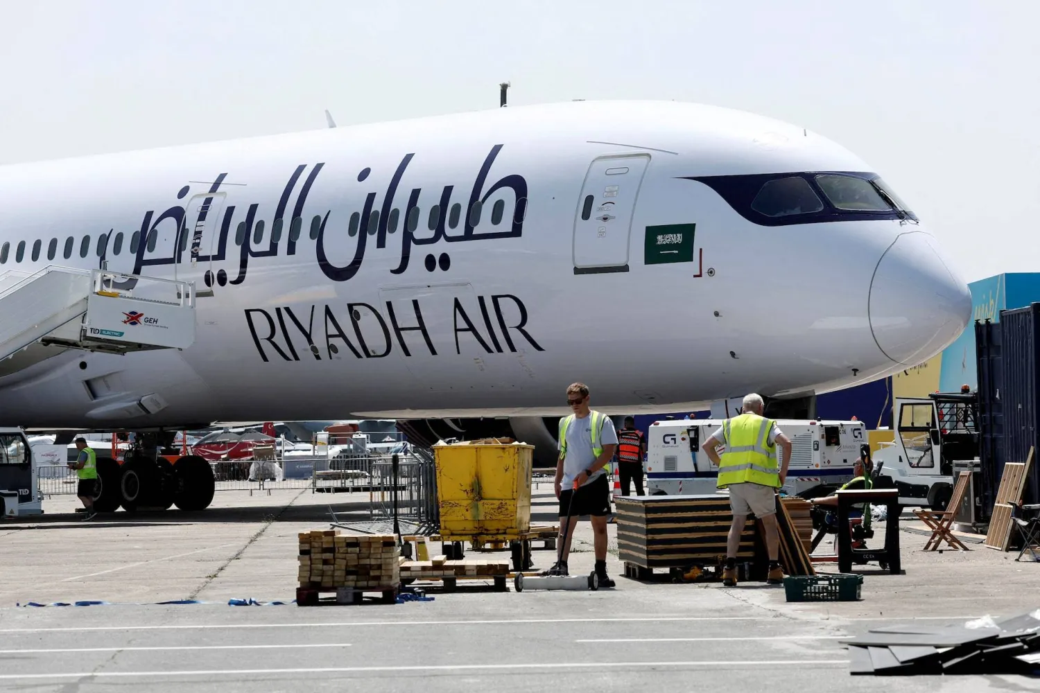 A Riyadh Air Boeing 787-9 Dreamliner is seen before the opening of the 55th International Paris Airshow at Le Bourget Airport near Paris, France, June 13, 2025. (Reuters)