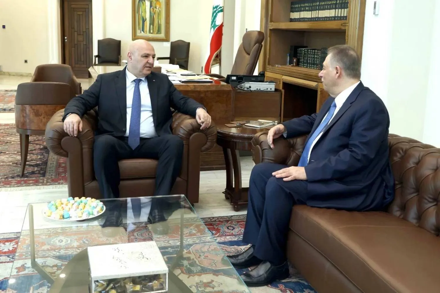 Lebanese President Joseph Aoun and former Palestinian Ambassador to Beirut Ashraf Dabbour (WAFA)