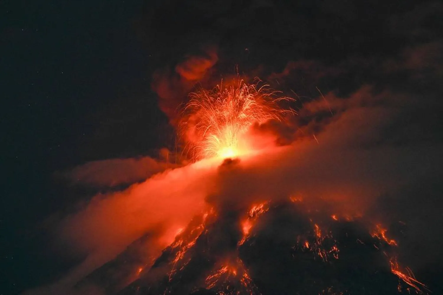 The Fuego volcano erupts 65 kilometers southwest of Guatemala City on August 3, 2026. (AFP) 