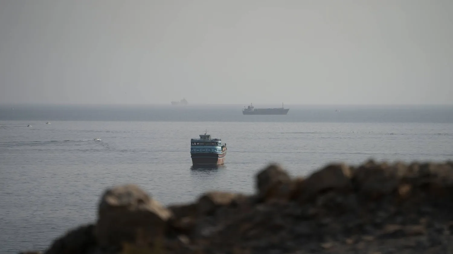Vessels in the Strait of Hormuz, as seen from Musandam, Oman, August 3, 2026. REUTERS/Stringer