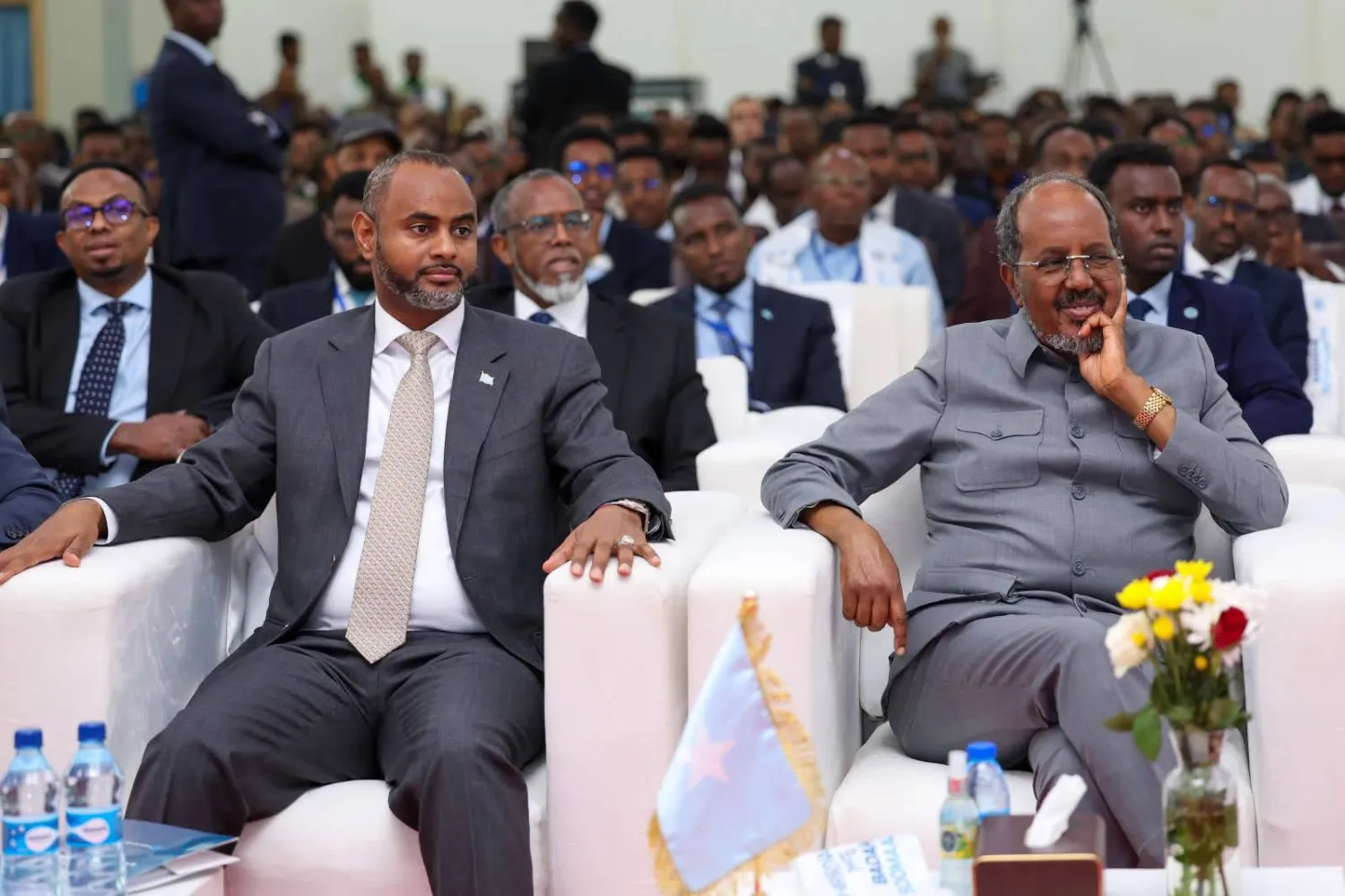 الرئيس الصومالي حسن شيخ محمود خلال «المؤتمر الأول حول البحار الصومالية» الثلاثاء (وكالة الأنباء الصومالية)